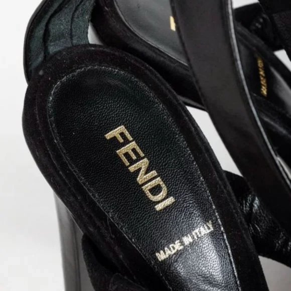 Fendi Black Suede Chain T-Strap Sandals - Picture 9 of 9